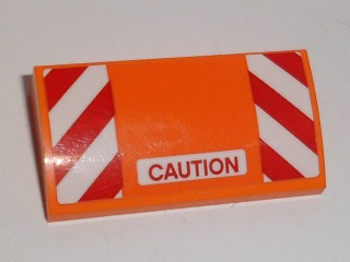 Part 88930pb065 - Slope, Curved 2 x 4 x 2/3 with Bottom Tubes with Red 'CAUTION' and Red and White Danger Stripes Pattern (Sticker) - Set 60118 - De BrickPlaats