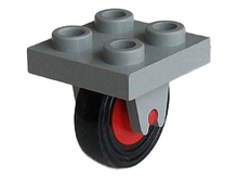 Part 8c01 - Plate, Modified 2 x 2 with Wheel Holder Bottom with Red Wheel with Black Tire 14mm D. x 4mm Smooth Small Single (8 / 3464c01) - De BrickPlaats