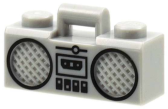 Part 93221pb03 - Minifigure, Utensil Radio Boom Box with Bar Handle with Black Cassette Player, Switches and Rimmed Speakers Pattern - De BrickPlaats