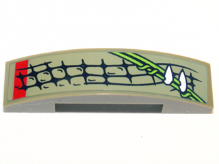 Part 93273pb021L - Slope, Curved 4 x 1 x 2/3 Double with Scales, Vines and Teeth Pattern Model Left Side (Sticker) - Set 70001 - De BrickPlaats