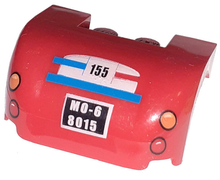 Part 93587pb08 - Vehicle, Mudguard 3 x 4 x 1 2/3 Curved with Taillights, Black '155', Blue Stripe, and White 'MO-6 8015' License Plate Pattern - De BrickPlaats