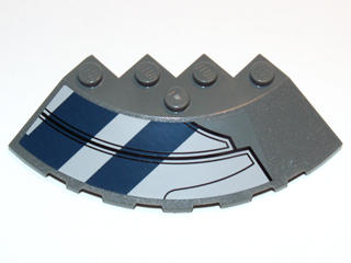 Part 95188pb14R - Brick, Round Corner 6 x 6 with Slope 33 Edge, Facet Cutout with Dark Blue Stripes and Black Lines Pattern Model Right (Sticker) - Set 75013 - De BrickPlaats