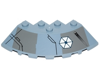 Part 95188pb21R - Brick, Round Corner 6 x 6 with Slope 33 Edge, Facet Cutout with Missile Launcher and Separatists Insignia Pattern Model Right Side (Sticker) - Set 75041 - De BrickPlaats