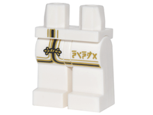 Part 970c00pb0690 - Hips and Legs with Robe Tails with Black and Gold Trim, Gold Clasp and Ninjago Logogram 'NINJA' Pattern - De BrickPlaats