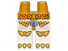Part 970c01pb19 - Hips and White Legs with Gold Scaled Armor, Eagle Knee Covers and Yellow Talons Pattern - De BrickPlaats