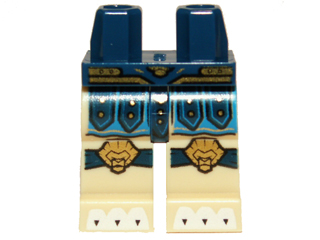 Part 970c02pb09 - Hips and Tan Legs with Blue Loincloth, Gold Knee Pads and Belt and White Claws Pattern - De BrickPlaats