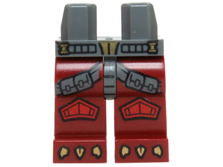 Part 970c59pb04 - Hips and Dark Red Legs with Dark Bluish Gray Straps, Red Knee Pads and Gold Talons Pattern - De BrickPlaats