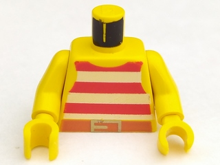 Part 973p31c01 - Torso Pirate Tank Top with Red and White Horizontal Stripes, Dark Orange Belt with Gold Buckle Pattern / Yellow Arms / Yellow Hands - De BrickPlaats