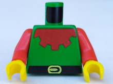 Part 973p48c01 - Torso Castle Forestman with Red Collar, Black Belt, and Yellow Buckle Pattern / Red Arms / Yellow Hands - De BrickPlaats