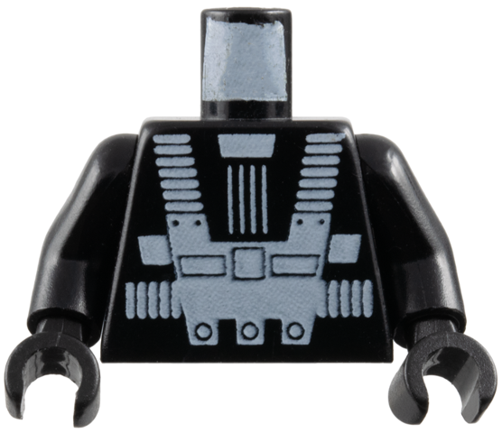 Part 973p52c01 - Torso Space White Harness and Chest Panel with Rivets Pattern (Blacktron I) / Black Arms / Black Hands - De BrickPlaats