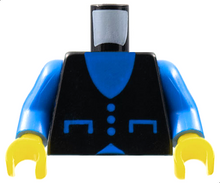 Part 973pb0069c01 - Torso Town Blue V-Neck, Pockets and Buttons Pattern / Blue Arms / Yellow Hands - De BrickPlaats