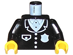 Part 973pb0091c01 - Torso Police Suit with White Badge and Pocket Pattern / Black Arms / Yellow Hands - De BrickPlaats