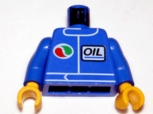 Part 973pb0106bc01 - Torso Octan Logo and Italic Font 'OIL' with Logo Colors Reversed Pattern / Blue Arms / Yellow Hands - De BrickPlaats