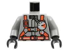 Part 973pb0340c01 - Torso Fire Shirt with Gauge, Neon Orange Belt and Straps Pattern / Light Gray Arms / Black Hands - De BrickPlaats