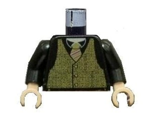 Part 973pb0473c01 - Torso Speed Racer Tweed Vest with Rep Striped Tie Pattern / Black Arms / Light Nougat Hands - De BrickPlaats