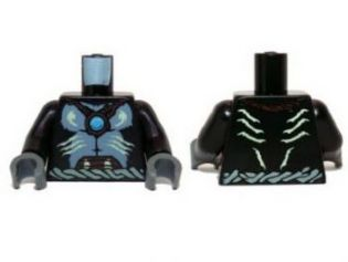 Part 973pb1471c01 - Torso Bare Sand Blue Chest, Rope Belt, Yellowish Green Markings with Dark Azure Round Jewel (Chi) Pattern / Black Arms / Dark Bluish Gray Hands - De BrickPlaats