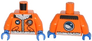 Part 973pb1683c01 - Torso Arctic Explorer Logo with Zipper and White Fur Trim Pattern / Orange Arms / Blue Hands - De BrickPlaats