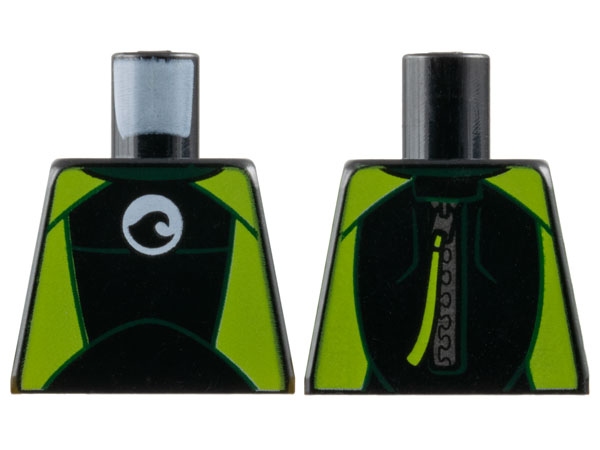 Part 973pb2739 - Torso Wetsuit with White Logo, Lime Sides and Silver Zipper with Cord on Back Pattern - De BrickPlaats