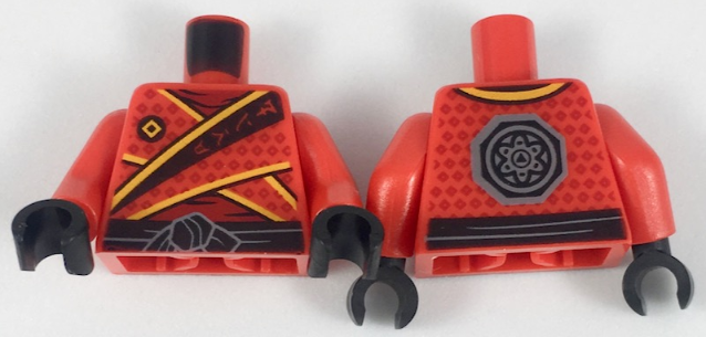 Part 973pb3048c01 - Torso Ninja Tunic with Dark Red Diamonds, Bright Light Orange Trim, Black Sash Pattern / Red Arms / Black Hands - De BrickPlaats