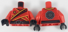 Part 973pb3048c01 - Torso Ninja Tunic with Dark Red Diamonds, Bright Light Orange Trim, Black Sash Pattern / Red Arms / Black Hands - De BrickPlaats