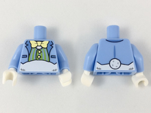Part 973pb3051c01 - Torso Suit Jacket with Lime Striped Vest, Bow Tie and White Fur Midriff Pattern (Easter Bunny) / Bright Light Blue Arms / White Hands - De BrickPlaats
