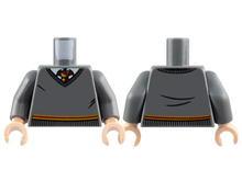 Part 973pb3192c01 - Torso V-Neck Sweater, White Collar, Red and Yellow Tie and Waist Trim (Gryffindor) Pattern / Dark Bluish Gray Arms / Light Nougat Hands - De BrickPlaats