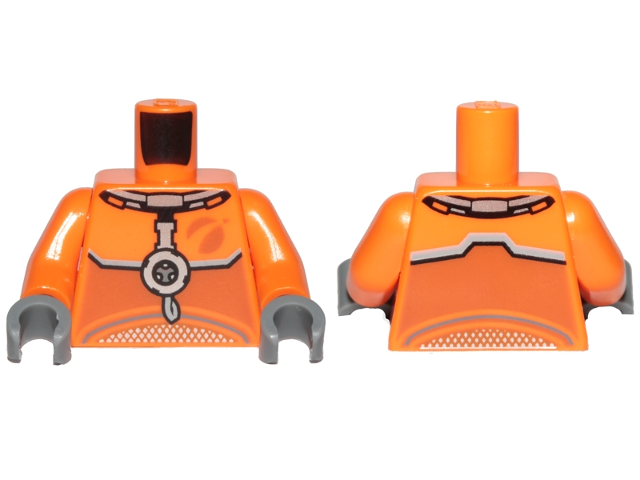 Part 973pb3557c01 - Torso Spacesuit with Dark Bluish Gray Stripes Pattern / Orange Arms / Dark Bluish Gray Hands - De BrickPlaats