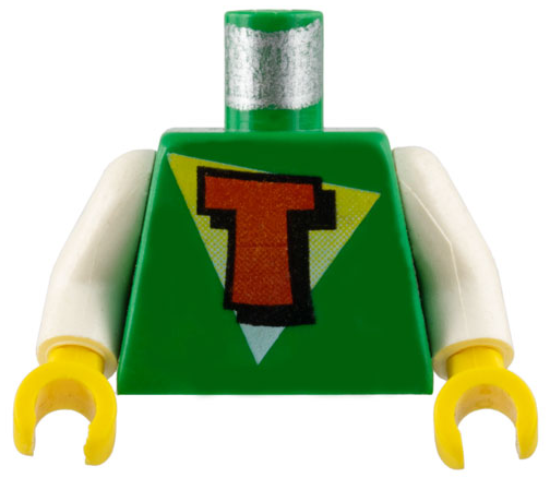 Part 973px39c01 - Torso FreeStyle Timmy with Red Capital Letter T on White and Yellow Triangle Pattern / White Arms / Yellow Hands - De BrickPlaats