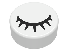 Part 98138pb028 - Tile, Round 1 x 1 with Black Eye Closed with 7 Eyelashes Pattern - De BrickPlaats