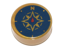 Part 98138pb045 - Tile, Round 1 x 1 with Dark Blue Compass Rose and Red Needle Pattern - De BrickPlaats