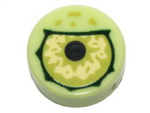 Part 98138pb109 - Tile, Round 1 x 1 with Lime Eye with Black Pupil Partially Closed Pattern - De BrickPlaats