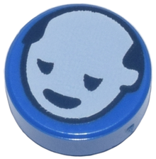 Part 98138pb356 - Tile, Round 1 x 1 with White Head with Dark Blue Eyes and Mouth Pattern - De BrickPlaats
