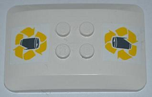 Part 98281pb002 - Wedge 6 x 4 x 2/3 Quad Curved with Yellow Recycling Arrows and Drink Can Pattern (Stickers) - Set 4206 - De BrickPlaats
