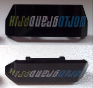 Part 98834pb01b - Vehicle, Spoiler with Bar Handle with 'WORLD GRAND PRIX' Upside Down Pattern - De BrickPlaats