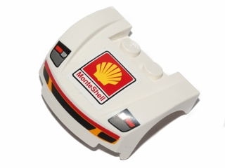 Part 98835pb004s - Vehicle, Mudguard 3 x 4 x 1 2/3 Curved Front with Headlights and Grille with Red and Yellow Trim, Shell Logo, 'MonteShell' Pattern (Sticker) - Set 30192 - De BrickPlaats