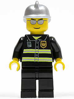 Minifig cty0047 - Fire - Reflective Stripes, Black Legs, Silver Fire Helmet, Silver Sunglasses - De BrickPlaats