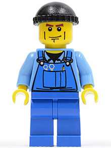 Minifig cty0076 - Overalls with Tools in Pocket Blue, Black Knit Cap, Cheek Lines - De BrickPlaats
