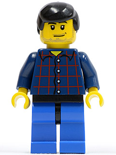 Minifig cty0083 - Plaid Button Shirt, Blue Legs, Black Male Hair, Smirk and Stubble Beard - De BrickPlaats