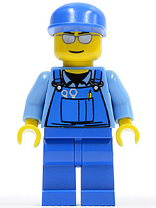 Minifig cty0114 - Overalls with Tools in Pocket Blue, Blue Cap, Silver Sunglasses - De BrickPlaats