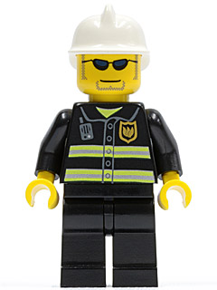 Minifig cty0167 - Fire - Reflective Stripes, Black Legs, White Fire Helmet, Dark Blue Sunglasses and Stubble - De BrickPlaats