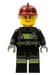 Minifig cty0351 - Fire - Reflective Stripes with Utility Belt, Dark Red Fire Helmet, Sweat Drops