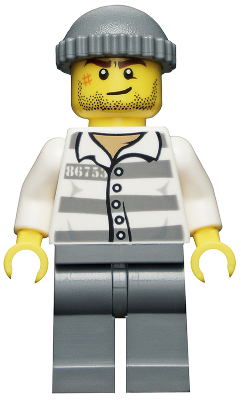 Minifig cty0457 - Police - Jail Prisoner 86753 Prison Stripes, Dark Bluish Gray Knit Cap - De BrickPlaats