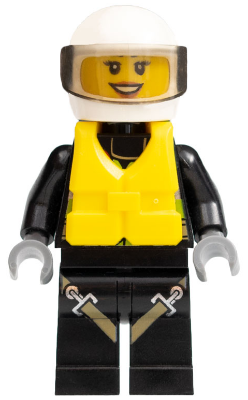 Minifig cty0640 - Fire - Reflective Stripes with Utility Belt and Flashlight, Life Jacket Center Buckle, White Helmet, Trans-Brown Visor, Peach Lips Open Mouth Smile - De BrickPlaats