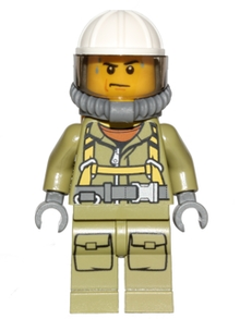 Minifig cty0682 - Volcano Explorer - Male Worker, Suit with Harness, Construction Helmet, Breathing Neck Gear with Yellow Air Tanks, Trans-Brown Visor, Sweat Drops - De BrickPlaats