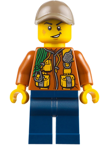 Minifig cty0790 - City Jungle Explorer - Dark Orange Jacket with Pouches, Dark Blue Legs, Dark Tan Cap with Hole, Scuff Mark - De BrickPlaats
