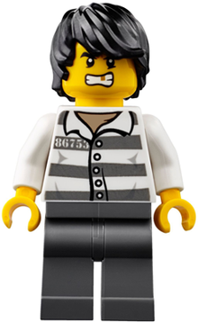 Minifig cty0833 - Mountain Police - Jail Prisoner 86753 Prison Stripes, Black Tousled Hair - De BrickPlaats