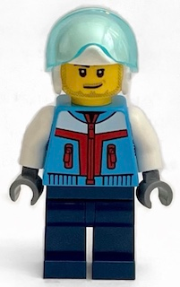 Minifig cty1397 - Stunt Plane Pilot - Male, Dark Azure Jacket, Dark Blue Legs, White Helmet, Trans-Light Blue Visor, Stubble - De BrickPlaats
