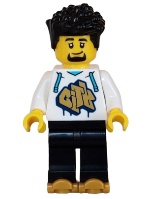 Minifig cty1625 - Rollerskater - Male, White Hoodie with Gold 'CITY', Black Legs, Pearl Gold Roller Skates - De BrickPlaats