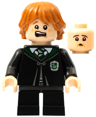 Minifig hp287 - Ron Weasley - Black Slytherin Robe and Short Legs (Vincent Crabbe Transformation) - De BrickPlaats