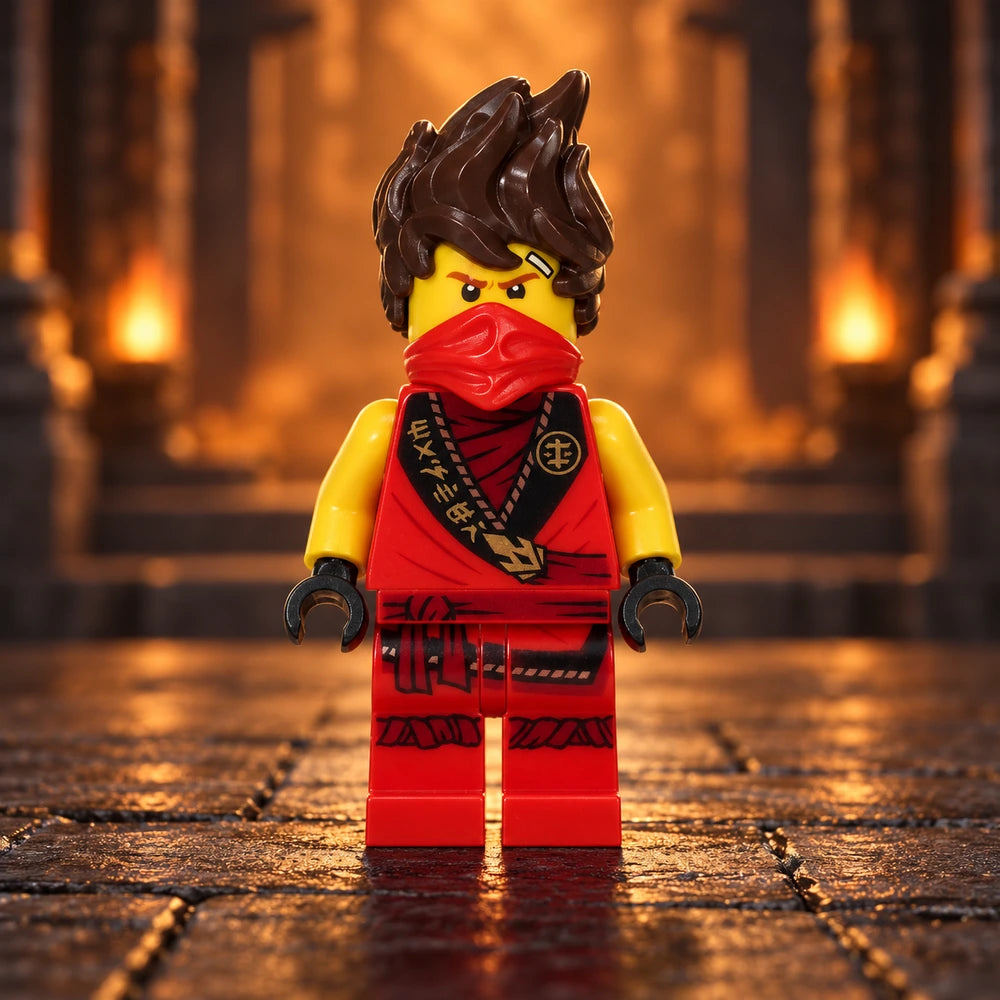 LEGO® NINJAGO Kai njo0630 in rood gewaad met sjerp in een tempel met warm licht